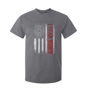 1 Year Sober T Shirt For Kid 1 Year Sobriety Anniversary Vintage American Flag TS11 Charcoal Print Your Wear