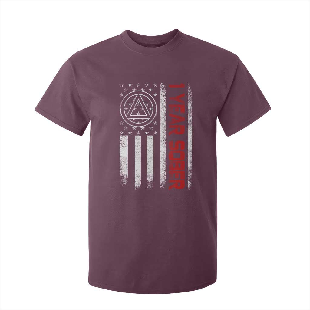 1 Year Sober T Shirt For Kid 1 Year Sobriety Anniversary Vintage American Flag TS11 Maroon Print Your Wear