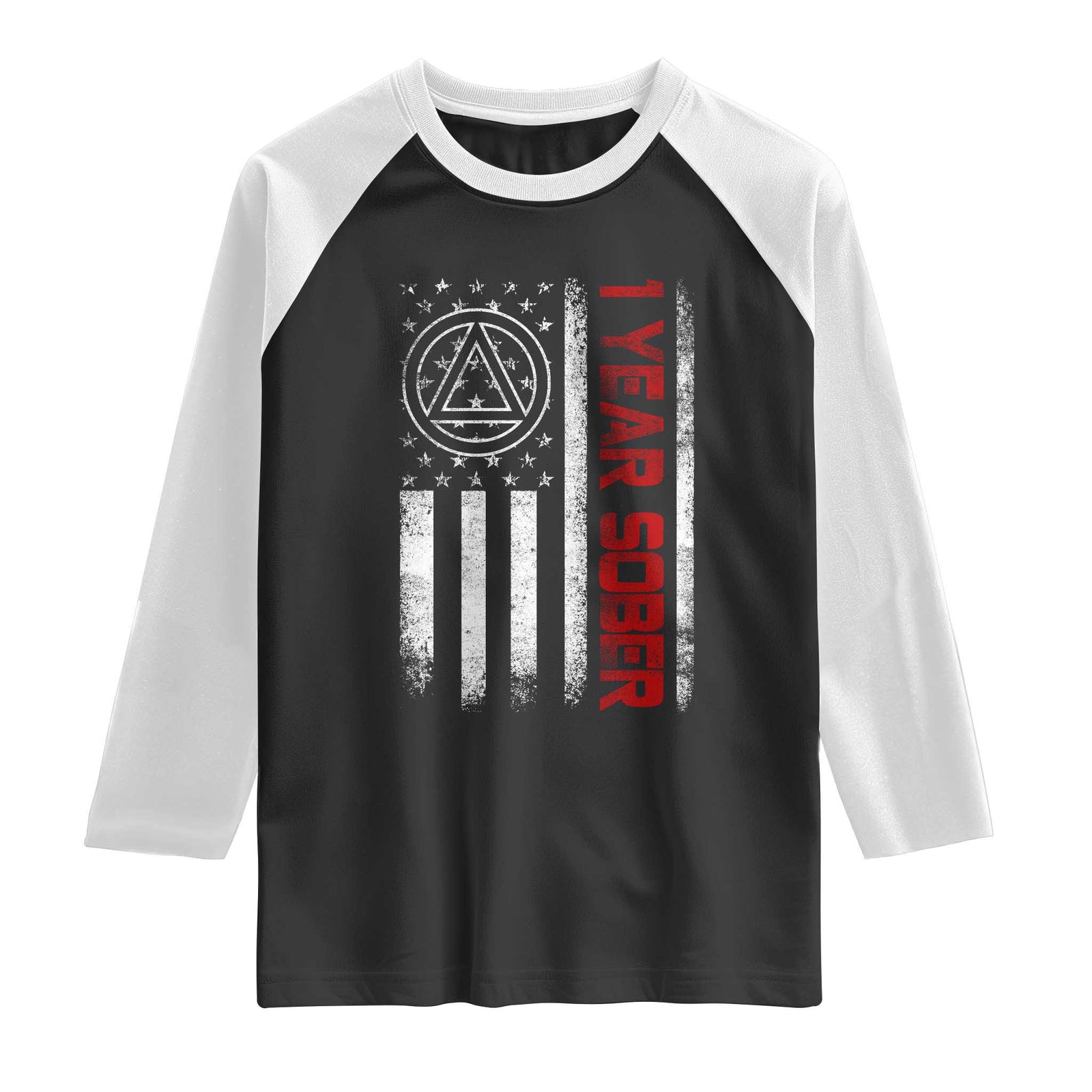 1 Year Sober Raglan Shirt 1 Year Sobriety Anniversary Vintage American Flag TS11 Black White Print Your Wear