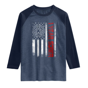 1 Year Sober Raglan Shirt 1 Year Sobriety Anniversary Vintage American Flag TS11 Heather Denim Navy Print Your Wear