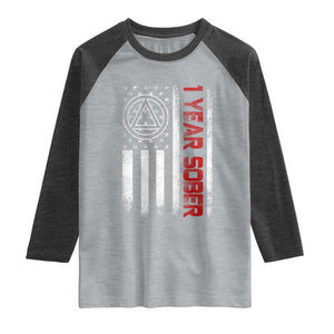 1 Year Sober Raglan Shirt 1 Year Sobriety Anniversary Vintage American Flag TS11 Heather Gray Heather Charcoal Print Your Wear