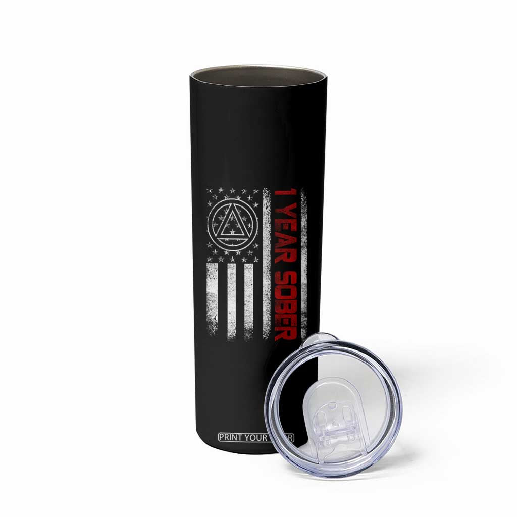 1 Year Sober Skinny Tumbler 1 Year Sobriety Anniversary Vintage American Flag TS11 Print Your Wear