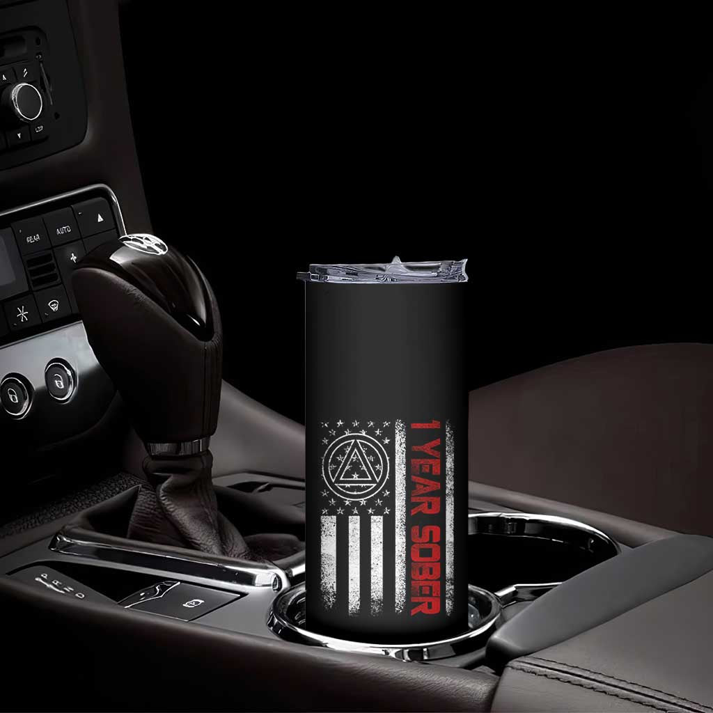 1 Year Sober Skinny Tumbler 1 Year Sobriety Anniversary Vintage American Flag TS11 Print Your Wear