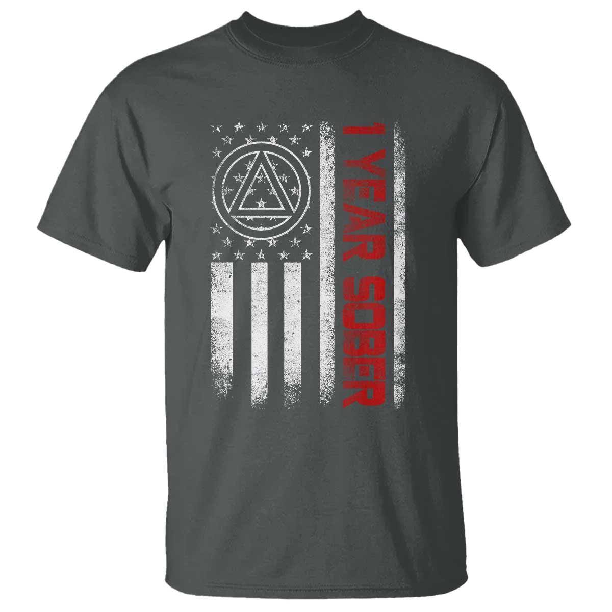 1 Year Sober T Shirt 1 Year Sobriety Anniversary Vintage American Flag TS11 Dark Heather Print Your Wear