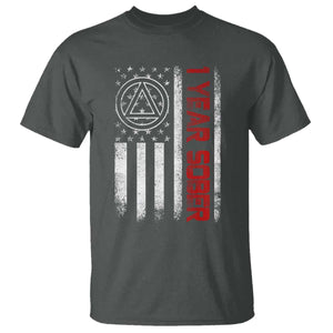 1 Year Sober T Shirt 1 Year Sobriety Anniversary Vintage American Flag TS11 Dark Heather Print Your Wear
