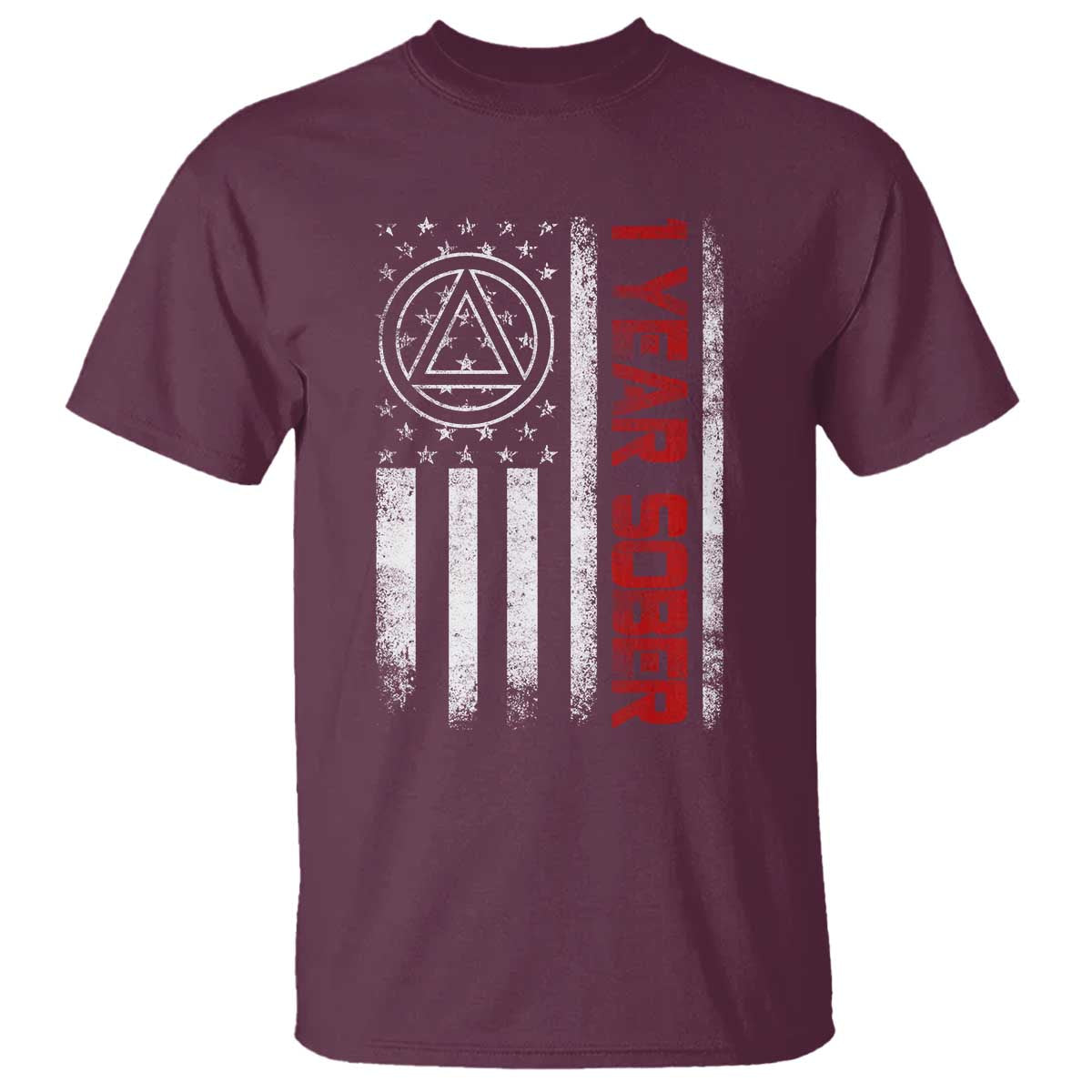1 Year Sober T Shirt 1 Year Sobriety Anniversary Vintage American Flag TS11 Maroon Print Your Wear