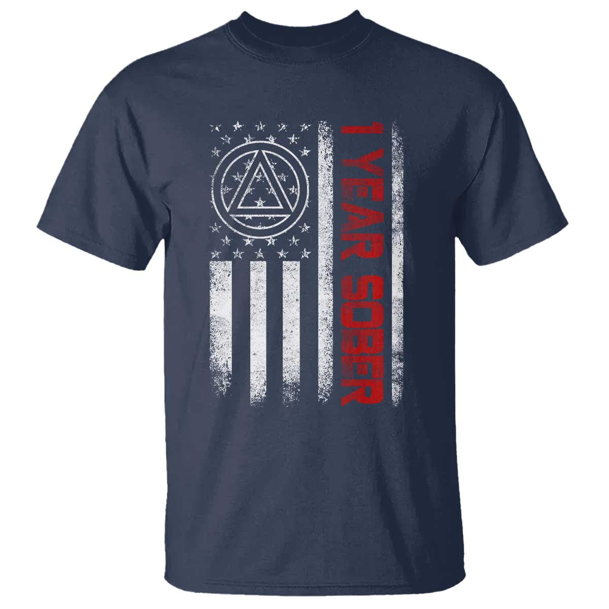 1 Year Sober T Shirt 1 Year Sobriety Anniversary Vintage American Flag TS11 Navy Print Your Wear