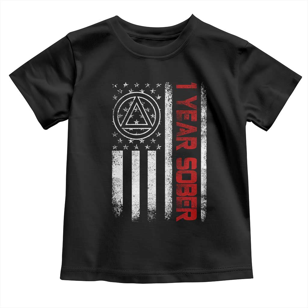 1 Year Sober Toddler T Shirt 1 Year Sobriety Anniversary Vintage American Flag TS11 Black Print Your Wear