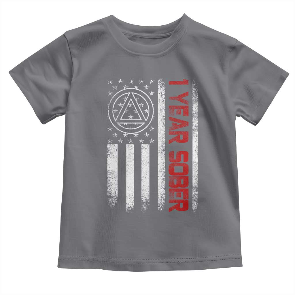 1 Year Sober Toddler T Shirt 1 Year Sobriety Anniversary Vintage American Flag TS11 Charcoal Print Your Wear