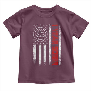 1 Year Sober Toddler T Shirt 1 Year Sobriety Anniversary Vintage American Flag TS11 Maroon Print Your Wear