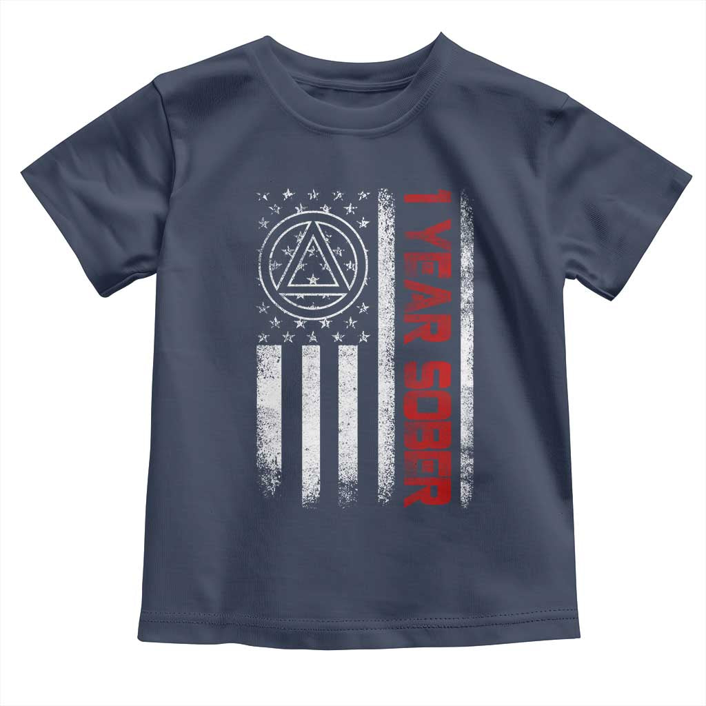 1 Year Sober Toddler T Shirt 1 Year Sobriety Anniversary Vintage American Flag TS11 Navy Print Your Wear