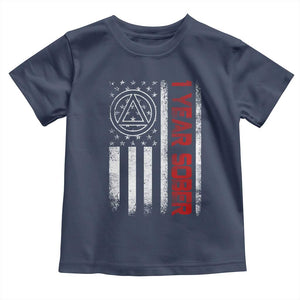 1 Year Sober Toddler T Shirt 1 Year Sobriety Anniversary Vintage American Flag TS11 Navy Print Your Wear