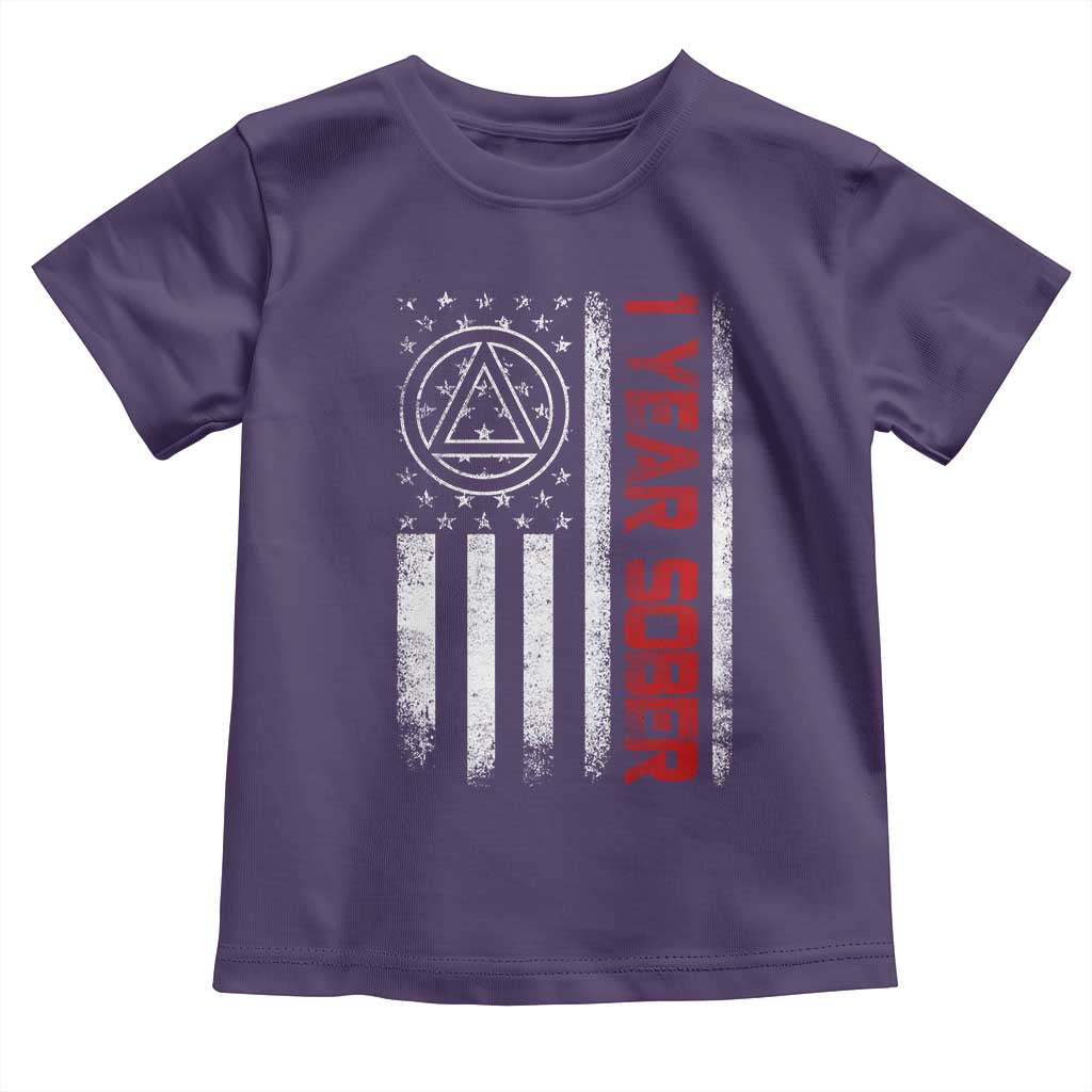1 Year Sober Toddler T Shirt 1 Year Sobriety Anniversary Vintage American Flag TS11 Purple Print Your Wear