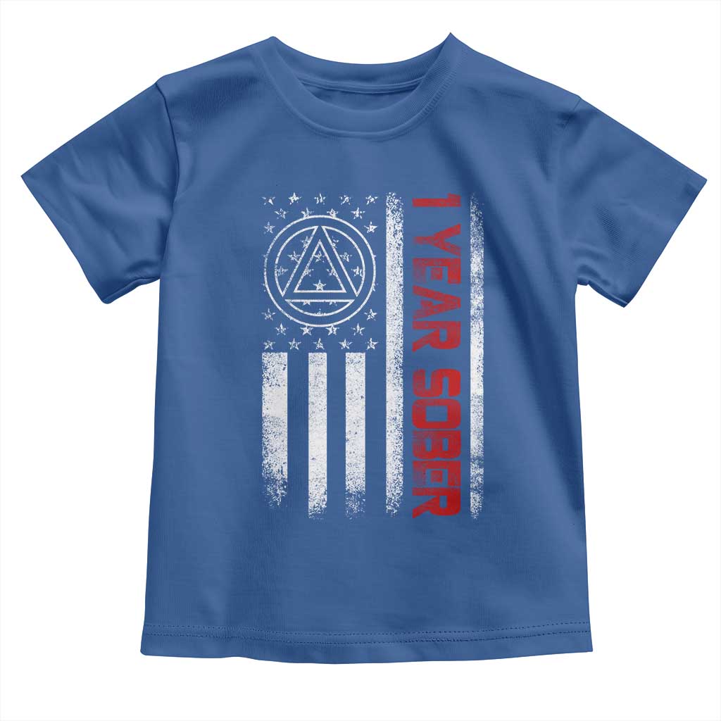 1 Year Sober Toddler T Shirt 1 Year Sobriety Anniversary Vintage American Flag TS11 Royal Blue Print Your Wear