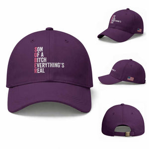 Sobriety Anniversary Baseball Cap Sober Son Of A Bitch Everythings Real Pink AA NA TS11 Baseball Cap Universal Fit Purple Print Your Wear