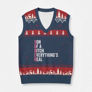 Sobriety Anniversary V-Neck Knit Sweater Vest Sober Son Of A Bitch Everythings Real Pink AA NA TS11 Navy Red Print Your Wear