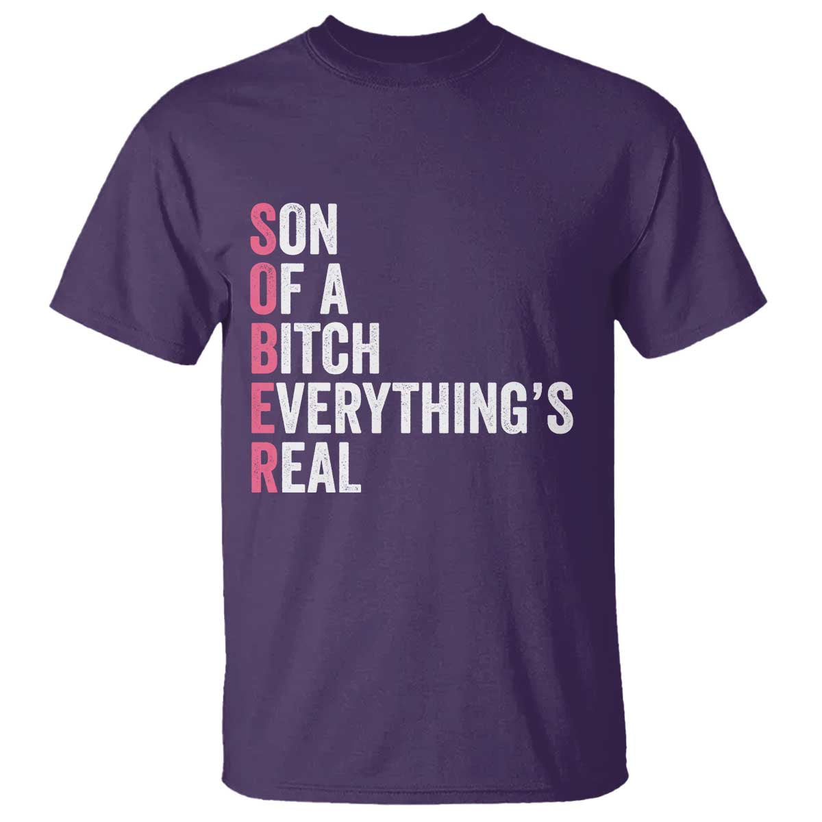 Sobriety Anniversary T Shirt Sober Son Of A Bitch Everythings Real Pink AA NA TS11 Purple Print Your Wear