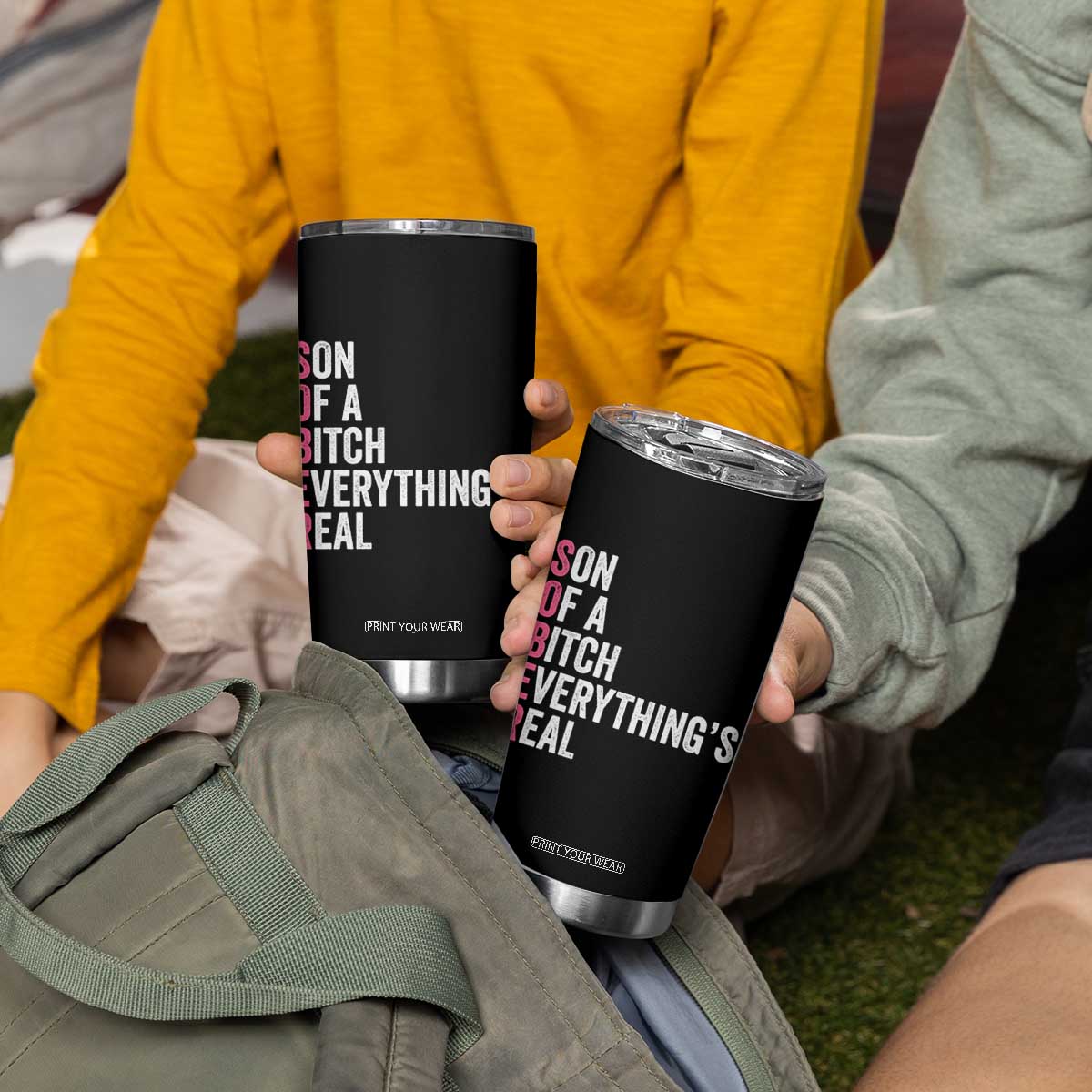 Sobriety Anniversary Tumbler Cup Sober Son Of A Bitch Everythings Real Pink AA NA TS11 Print Your Wear