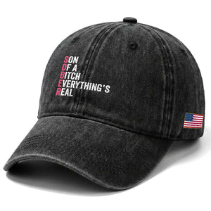 Sobriety Anniversary Washed Cotton Baseball Cap Sober Son Of A Bitch Everythings Real Pink AA NA TS11 Print Your Wear