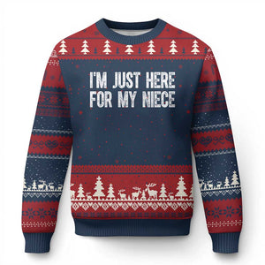 I Am Just Here For My Niece Ugly Christmas Sweater Funny Aunt and Uncle TS11 Navy Red Print Your Wear