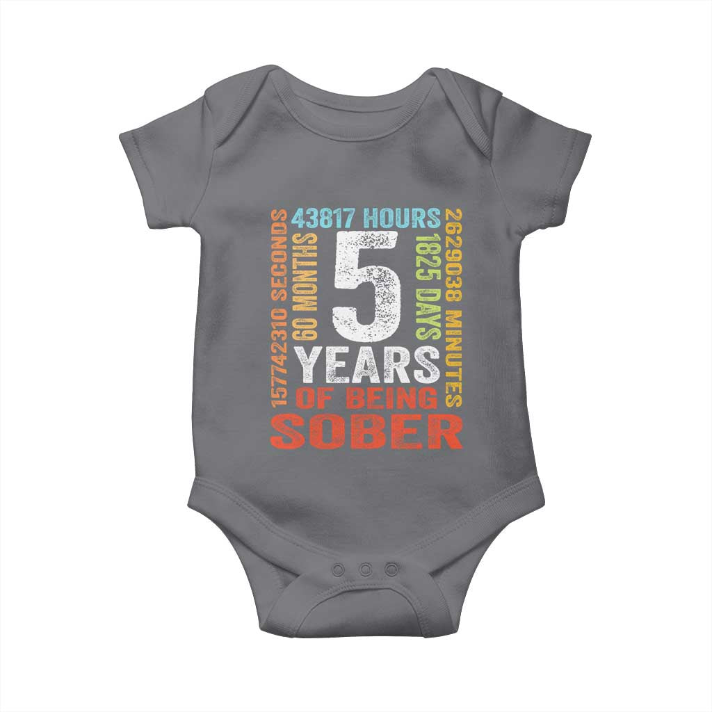 5 Years Of Being Sober Baby Onesie 5 Years Sobriety Anniversary Addiction Recovery TS11 Charcoal Print Your Wear