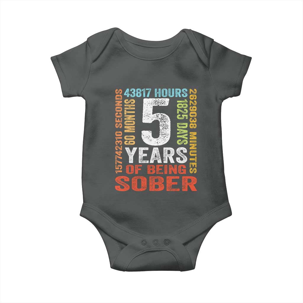 5 Years Of Being Sober Baby Onesie 5 Years Sobriety Anniversary Addiction Recovery TS11 Dark Heather Print Your Wear