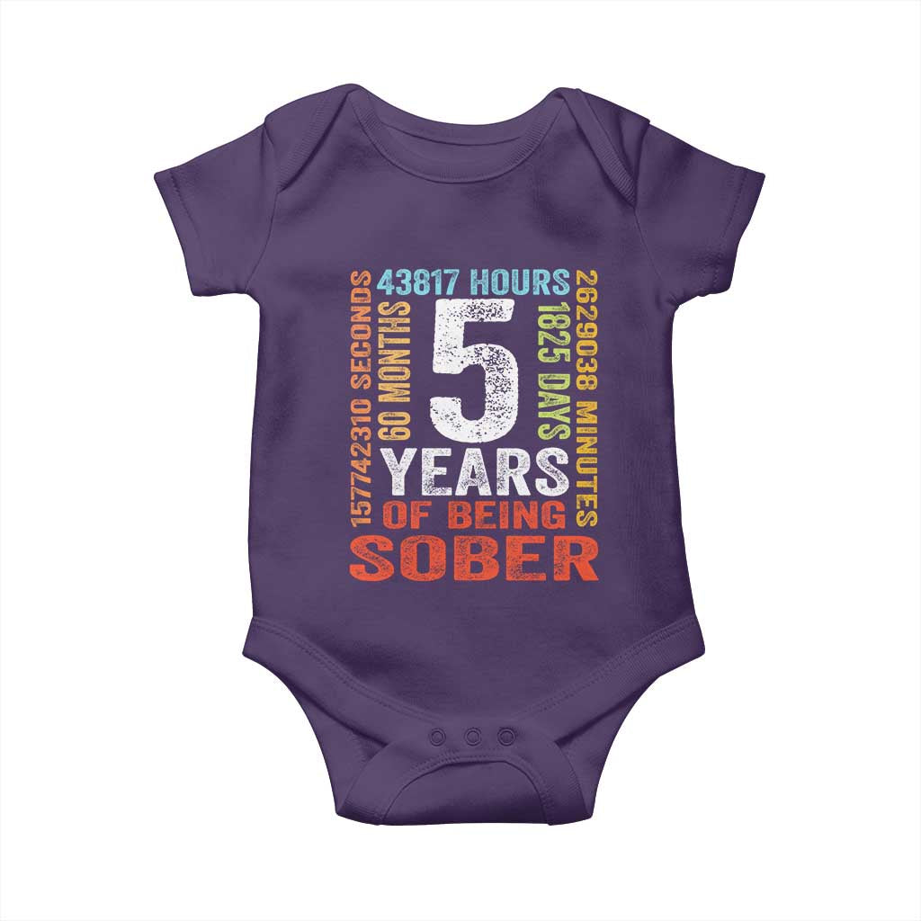 5 Years Of Being Sober Baby Onesie 5 Years Sobriety Anniversary Addiction Recovery TS11 Purple Print Your Wear