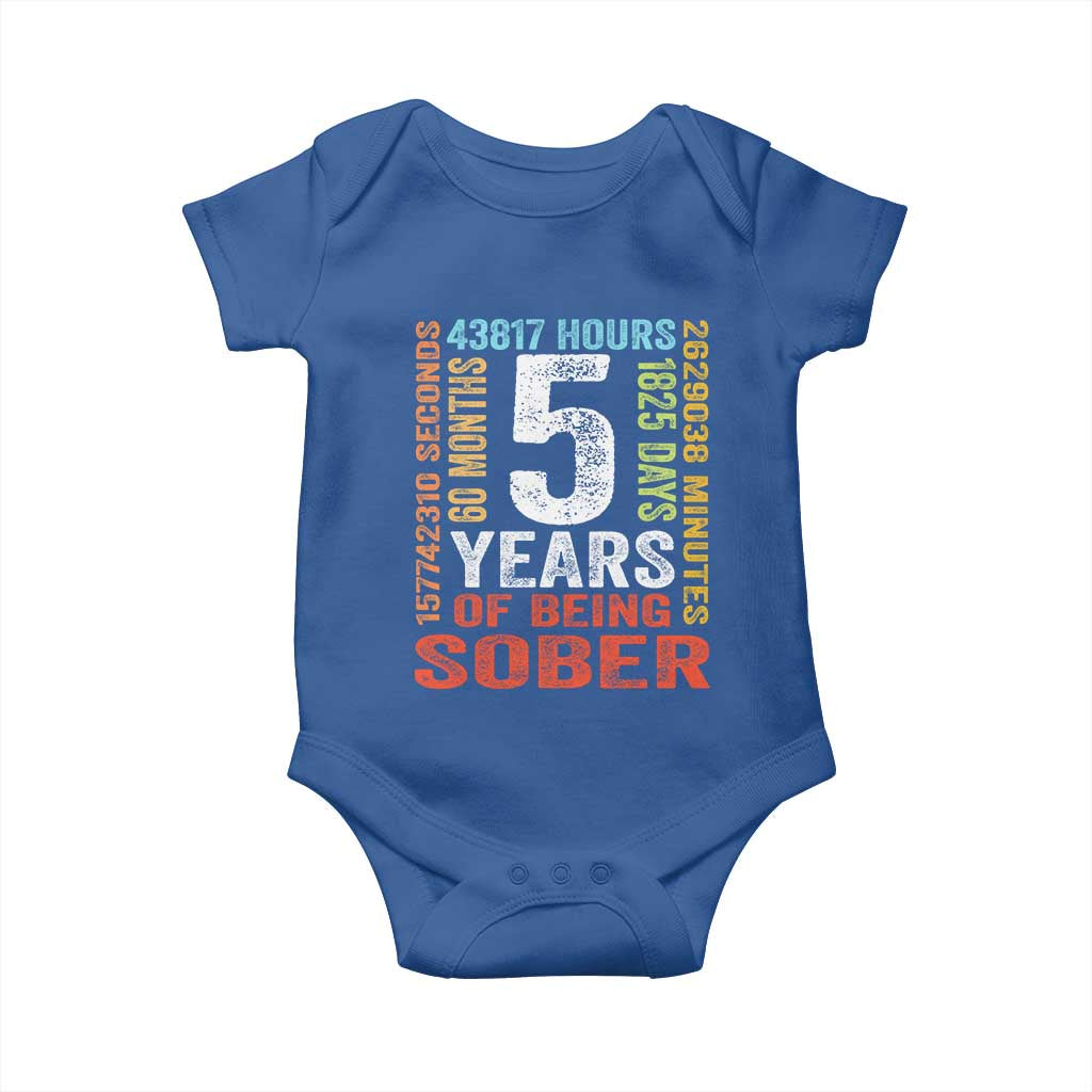 5 Years Of Being Sober Baby Onesie 5 Years Sobriety Anniversary Addiction Recovery TS11 Royal Blue Print Your Wear