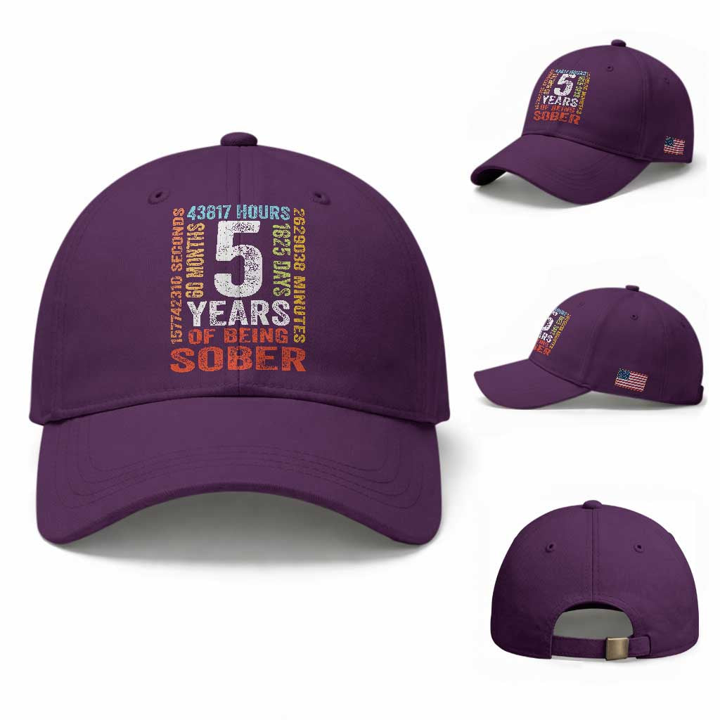5 Years Of Being Sober Baseball Cap 5 Years Sobriety Anniversary Addiction Recovery TS11 Baseball Cap Universal Fit Purple Print Your Wear