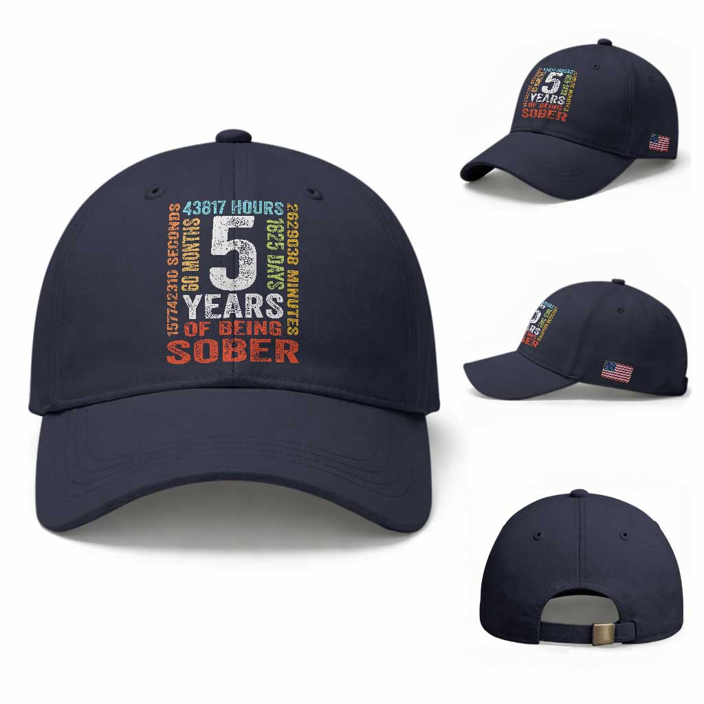 5 Years Of Being Sober Baseball Cap 5 Years Sobriety Anniversary Addiction Recovery TS11 Baseball Cap Universal Fit Navy Print Your Wear
