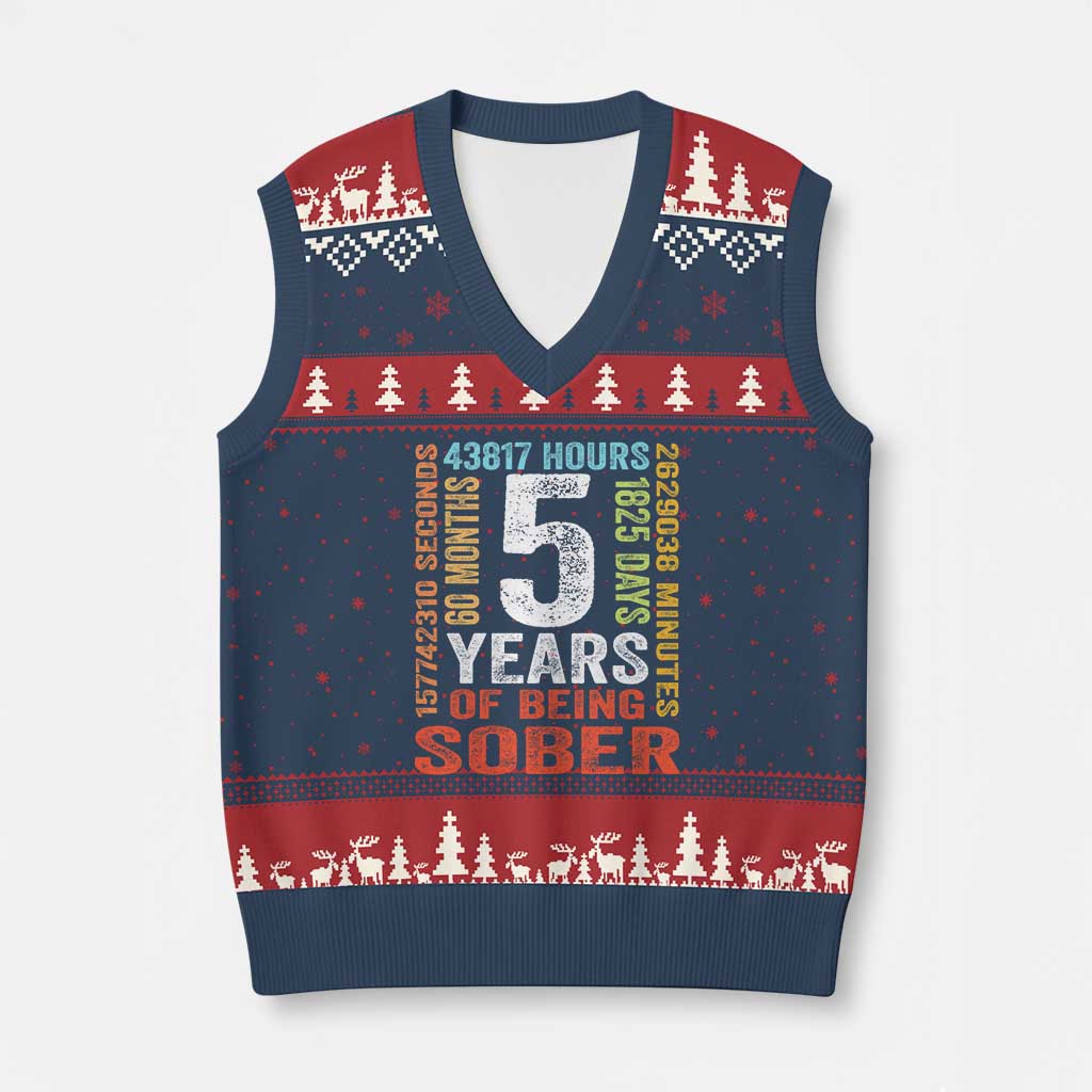 5 Years Of Being Sober V-Neck Knit Sweater Vest 5 Years Sobriety Anniversary Addiction Recovery TS11 Navy Red Print Your Wear