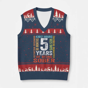 5 Years Of Being Sober V-Neck Knit Sweater Vest 5 Years Sobriety Anniversary Addiction Recovery TS11 Navy Red Print Your Wear