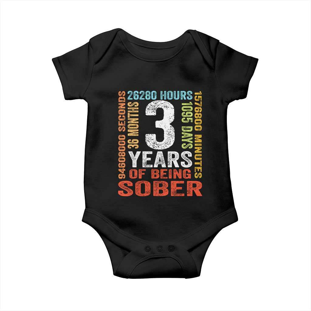 3 Years Of Being Sober Baby Onesie 3 Years Sobriety Anniversary Addiction Recovery TS11 Black Print Your Wear