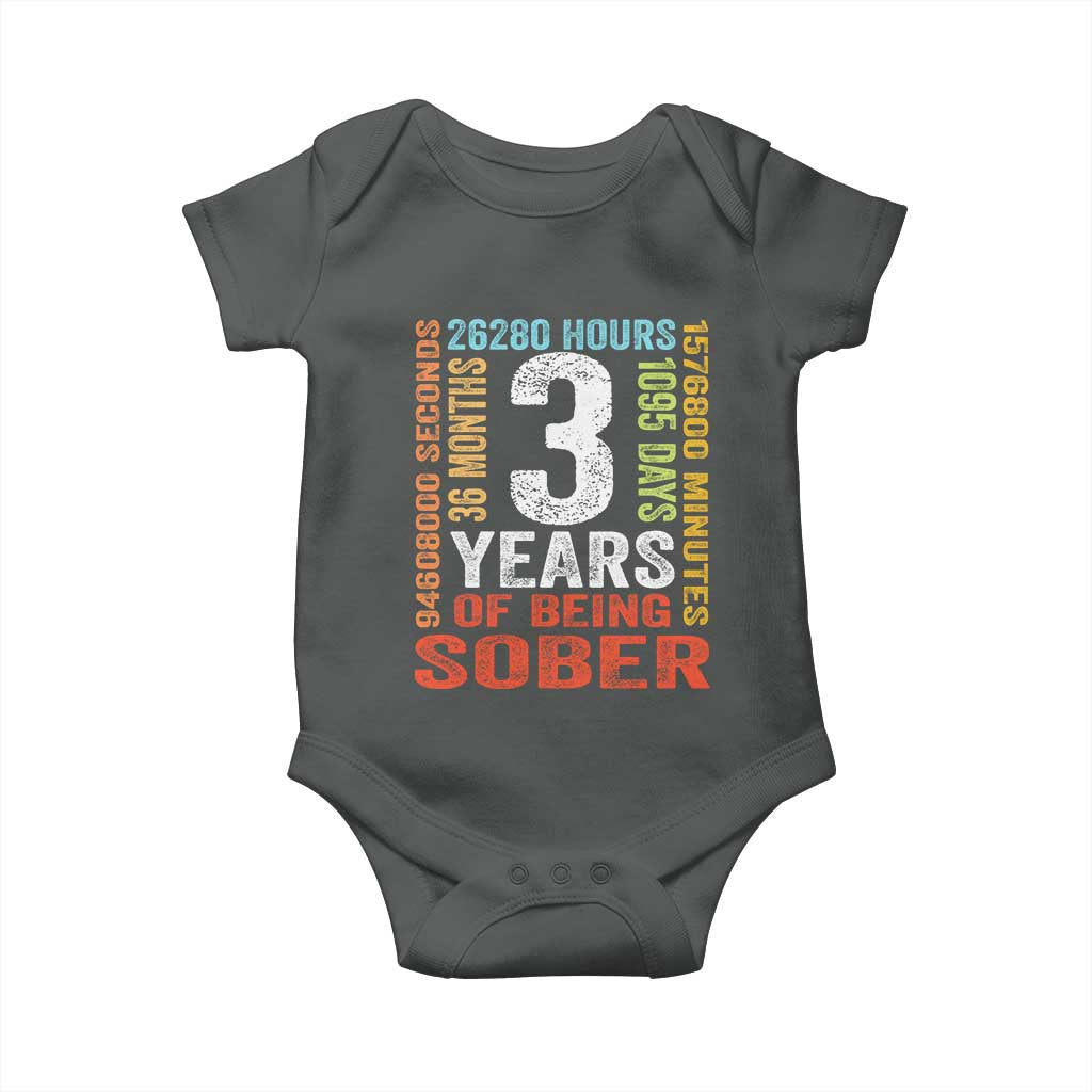3 Years Of Being Sober Baby Onesie 3 Years Sobriety Anniversary Addiction Recovery TS11 Dark Heather Print Your Wear