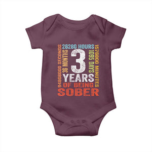 3 Years Of Being Sober Baby Onesie 3 Years Sobriety Anniversary Addiction Recovery TS11 Maroon Print Your Wear