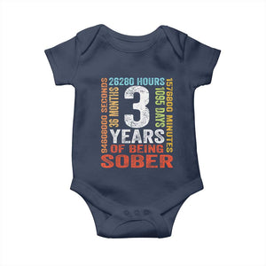 3 Years Of Being Sober Baby Onesie 3 Years Sobriety Anniversary Addiction Recovery TS11 Navy Print Your Wear