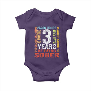 3 Years Of Being Sober Baby Onesie 3 Years Sobriety Anniversary Addiction Recovery TS11 Purple Print Your Wear