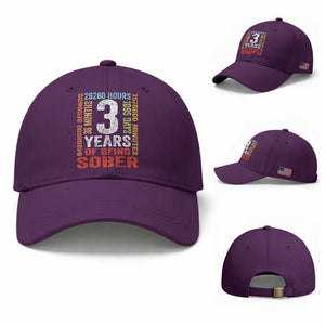 3 Years Of Being Sober Baseball Cap 3 Years Sobriety Anniversary Addiction Recovery TS11 Baseball Cap Universal Fit Purple Print Your Wear