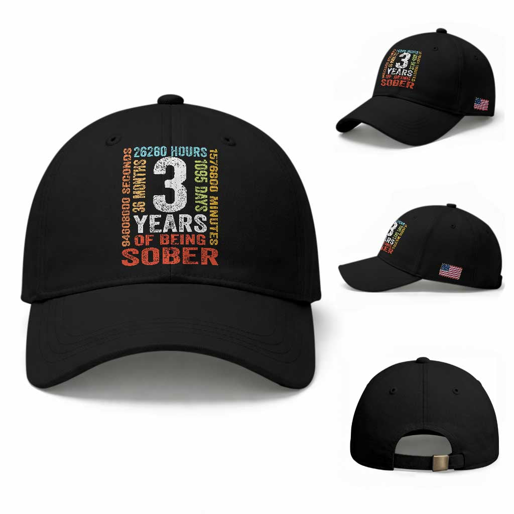 3 Years Of Being Sober Baseball Cap 3 Years Sobriety Anniversary Addiction Recovery TS11 Baseball Cap Universal Fit Black Print Your Wear