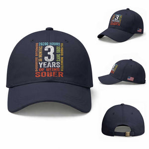 3 Years Of Being Sober Baseball Cap 3 Years Sobriety Anniversary Addiction Recovery TS11 Baseball Cap Universal Fit Navy Print Your Wear