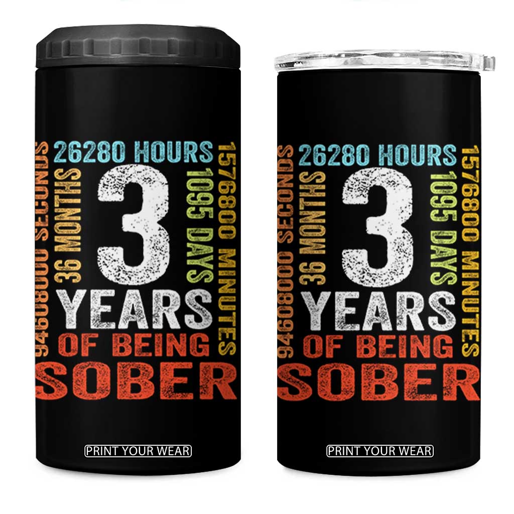 3 Years Of Being Sober 4 in 1 Can Cooler Tumbler 3 Years Sobriety Anniversary Addiction Recovery TS11 One Size: 16 oz Black Print Your Wear