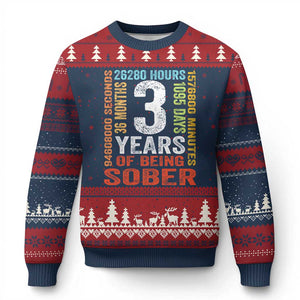3 Years Of Being Sober Ugly Christmas Sweater 3 Years Sobriety Anniversary Addiction Recovery TS11 Navy Red Print Your Wear