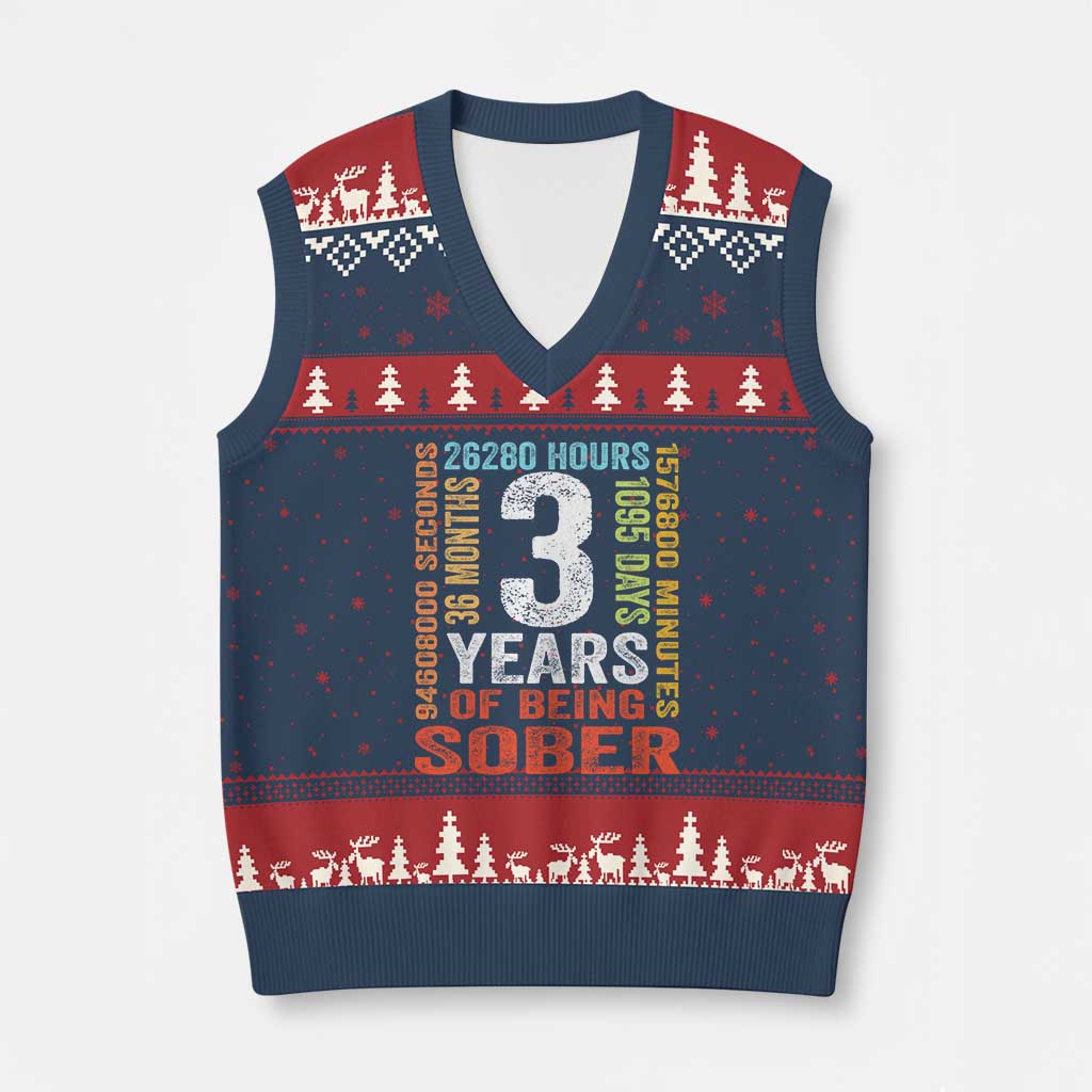 3 Years Of Being Sober V-Neck Knit Sweater Vest 3 Years Sobriety Anniversary Addiction Recovery TS11 Navy Red Print Your Wear
