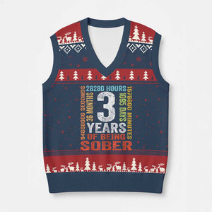 3 Years Of Being Sober V-Neck Knit Sweater Vest 3 Years Sobriety Anniversary Addiction Recovery TS11 Navy Red Print Your Wear