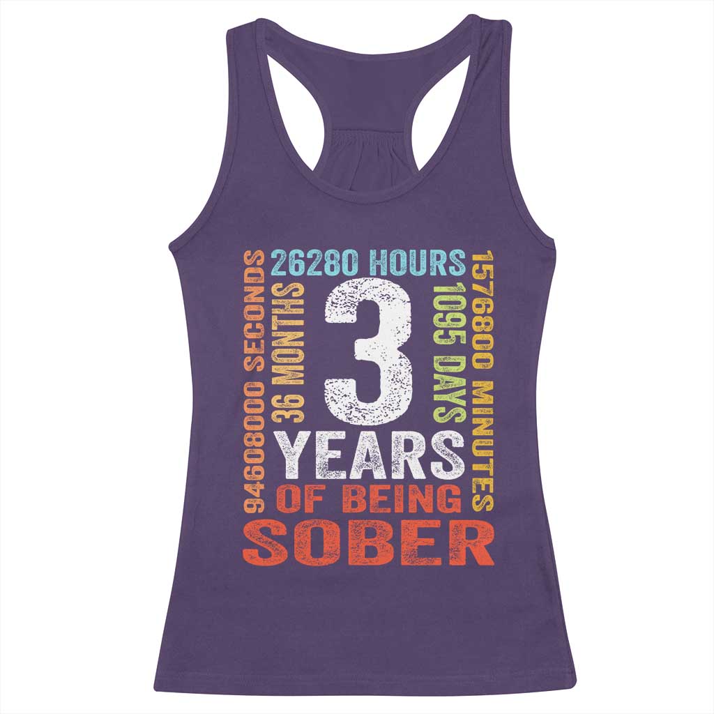 3 Years Of Being Sober Racerback Tank Top 3 Years Sobriety Anniversary Addiction Recovery TS11 Purple Print Your Wear