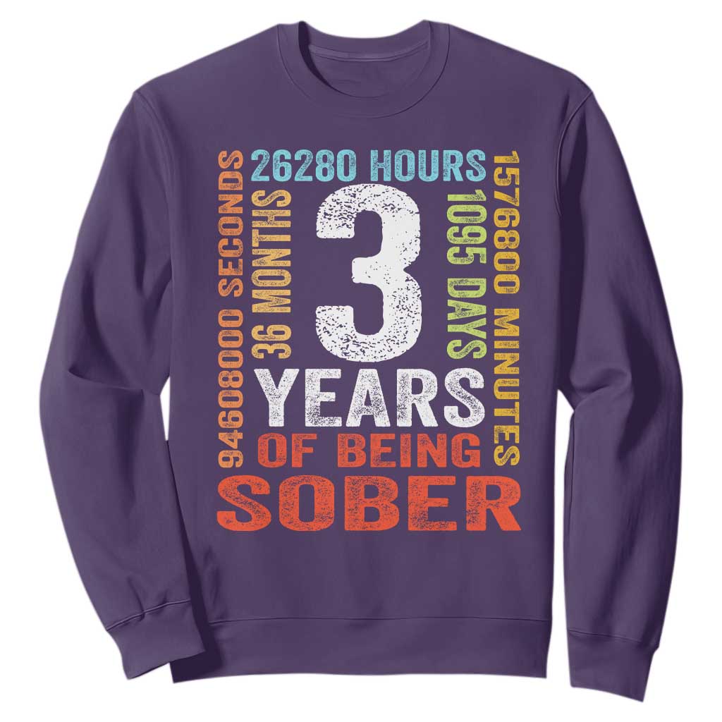 3 Years Of Being Sober Sweatshirt 3 Years Sobriety Anniversary Addiction Recovery TS11 Purple Print Your Wear