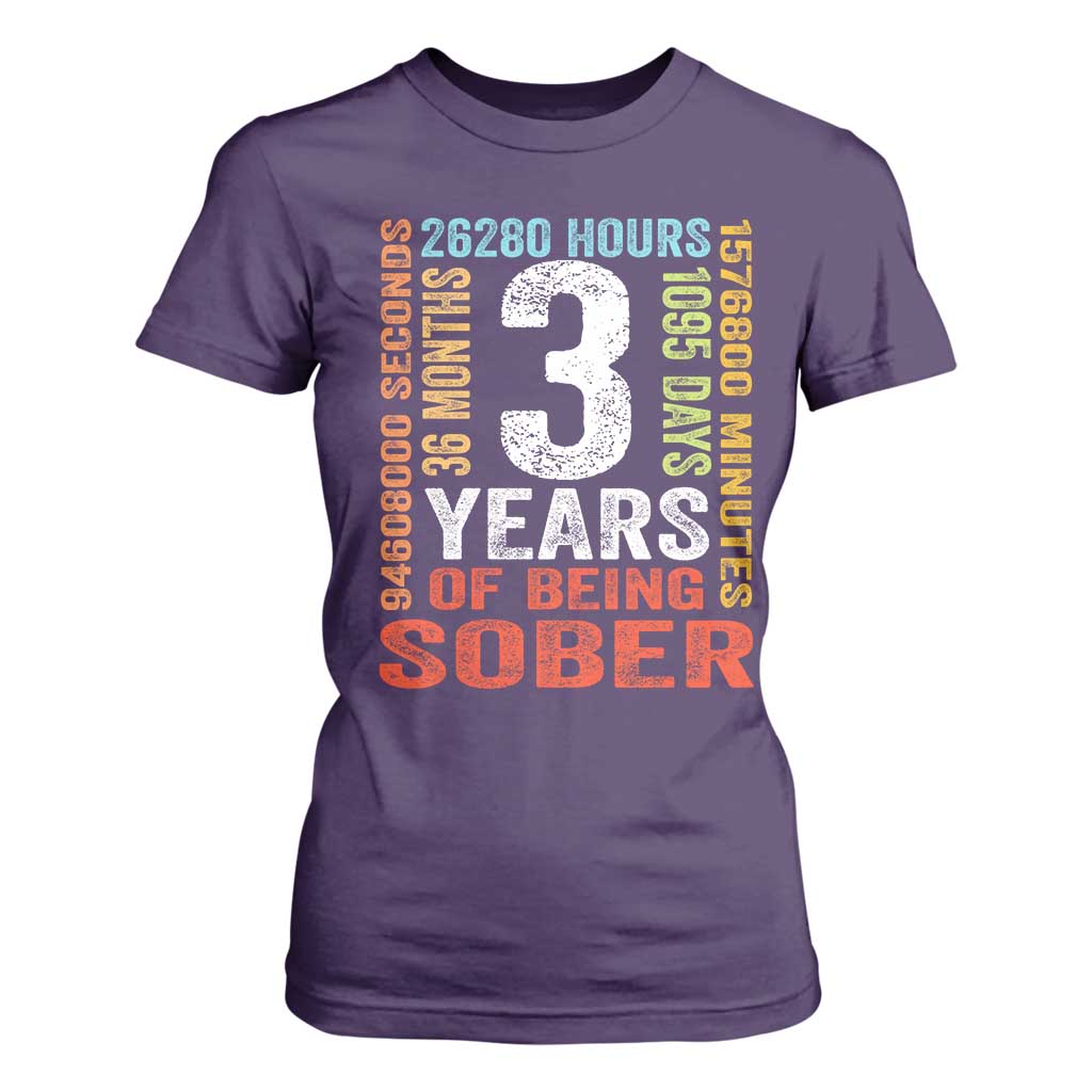 3 Years Of Being Sober T Shirt For Women 3 Years Sobriety Anniversary Addiction Recovery TS11 Purple Print Your Wear