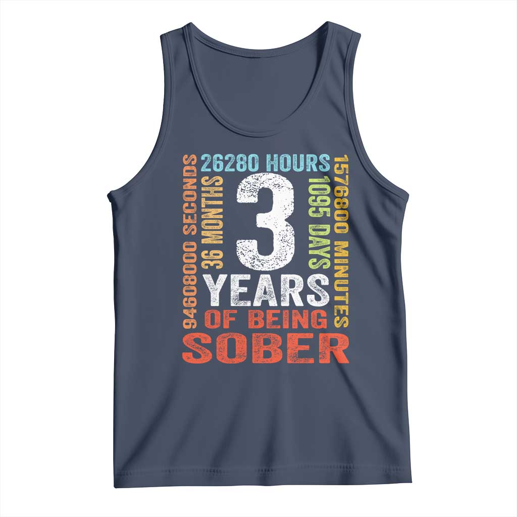 3 Years Of Being Sober Tank Top 3 Years Sobriety Anniversary Addiction Recovery TS11 Navy Print Your Wear