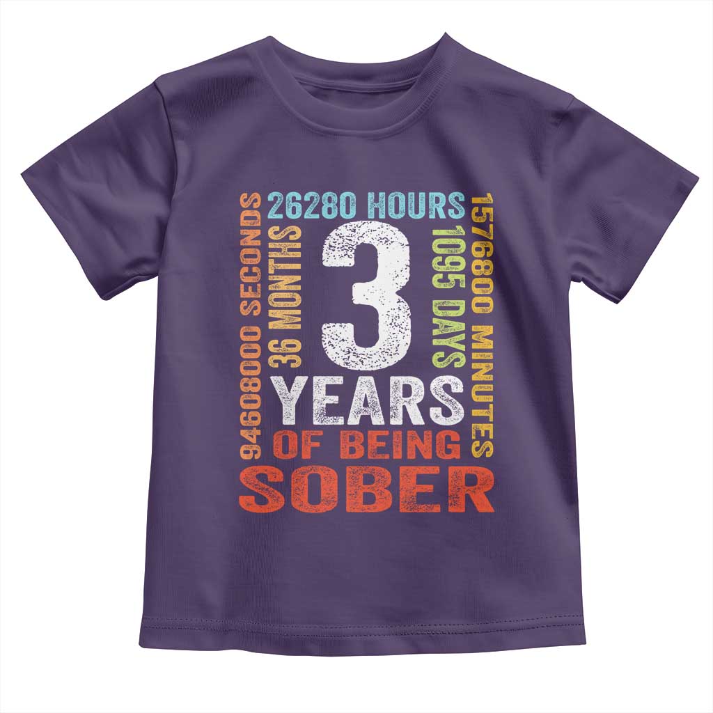 3 Years Of Being Sober Toddler T Shirt 3 Years Sobriety Anniversary Addiction Recovery TS11 Purple Print Your Wear