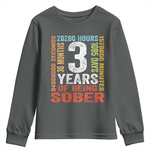 3 Years Of Being Sober Youth Sweatshirt 3 Years Sobriety Anniversary Addiction Recovery TS11 Dark Heather Print Your Wear